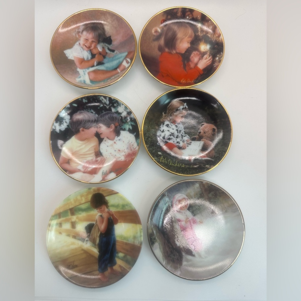Set of 6 Collector Mini Plates of Children Scenes. 4 Rob‎ Anders, 2 Donald Zolan